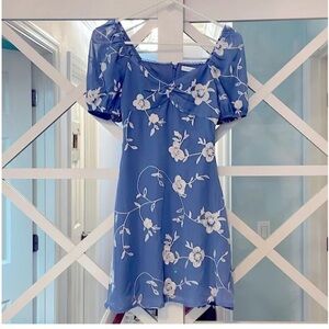 Blue Floral Embroidered Women's Dress